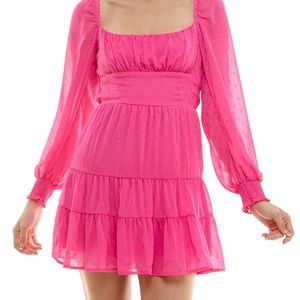 Juniors' Chiffon Clip-Dot Tiered-Skirt Dress